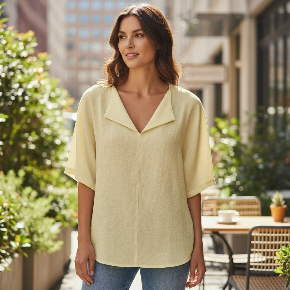 Dulayoo Womens Large Yellow Long Sleeve Loose Fit Cotton Shirt Top Size L
